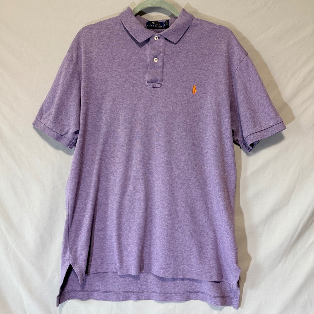 Polo Ralph Lauren Mens Purple Heather Jersey Polo Shirt Orange Pony Soft Size M